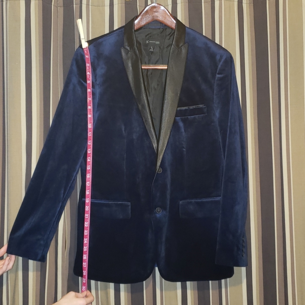 Navy velour blazer w/black satin trim
